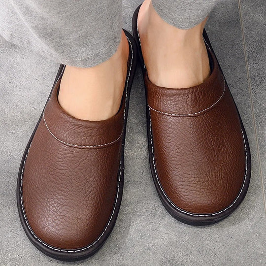 Vegan Leather-Look Slip-On Slippers with Cushioned Insole