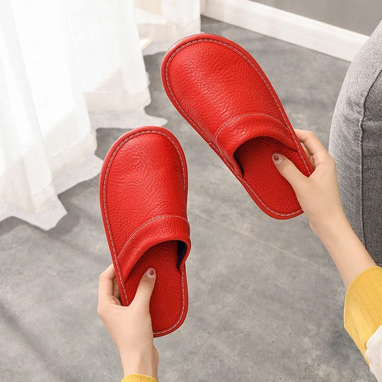 Vegan Leather-Look Slip-On Slippers with Cushioned Insole