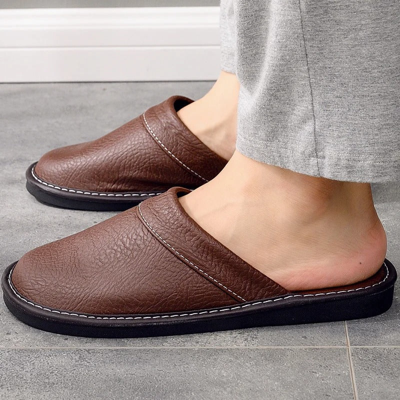 Vegan Leather-Look Slip-On Slippers with Cushioned Insole
