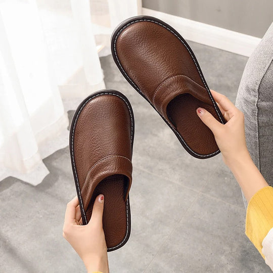 Vegan Leather-Look Slip-On Slippers with Cushioned Insole