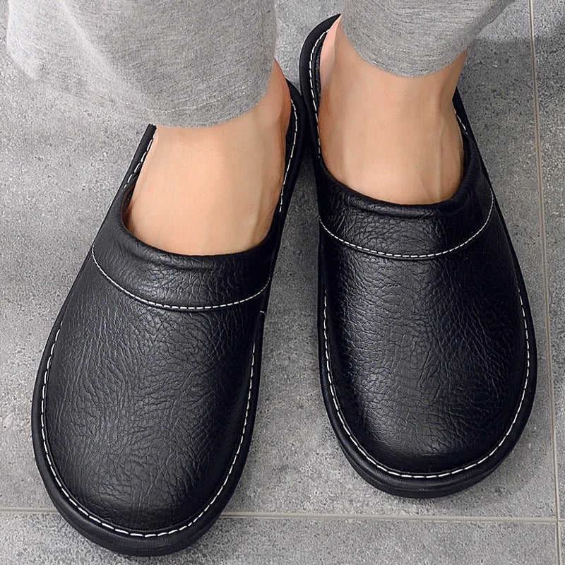 Vegan Leather-Look Slip-On Slippers with Cushioned Insole