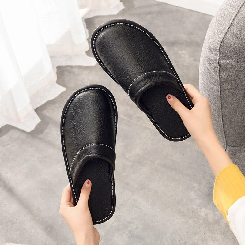 Vegan Leather-Look Slip-On Slippers with Cushioned Insole