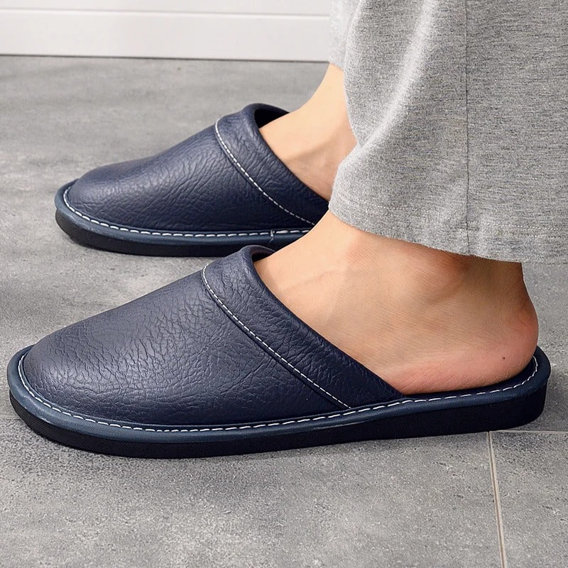 Vegan Leather-Look Slip-On Slippers with Cushioned Insole