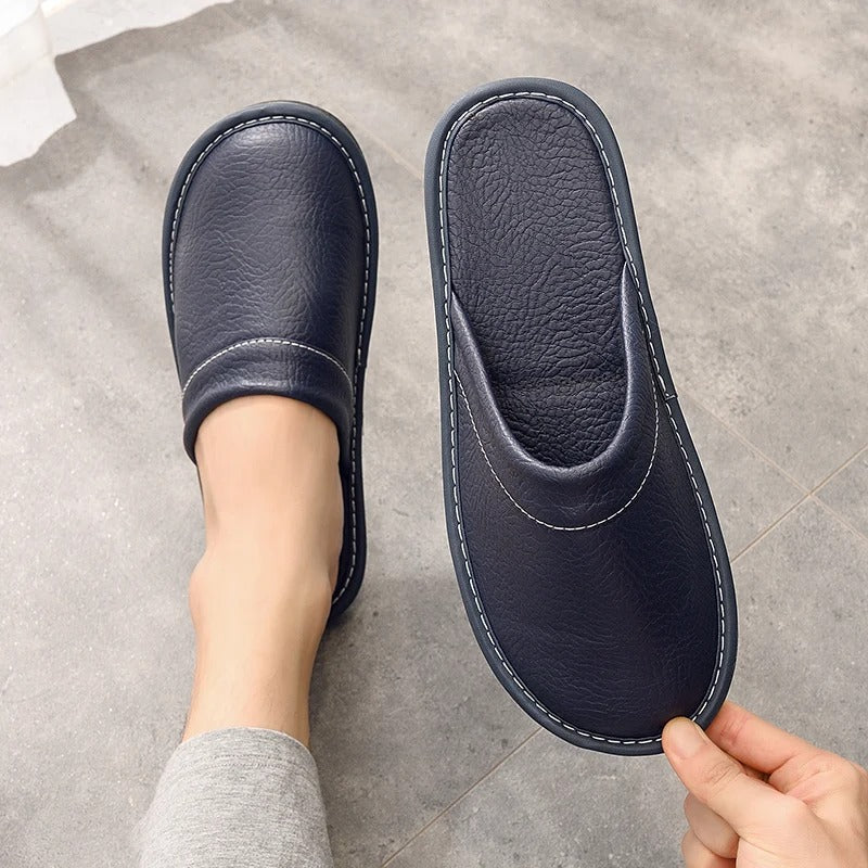 Vegan Leather-Look Slip-On Slippers with Cushioned Insole