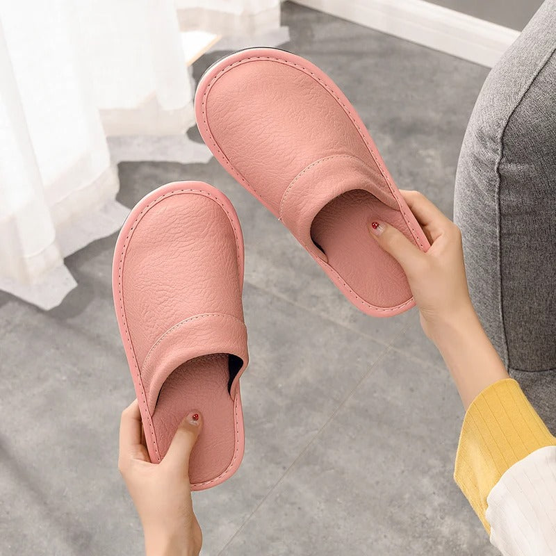Vegan Leather-Look Slip-On Slippers with Cushioned Insole