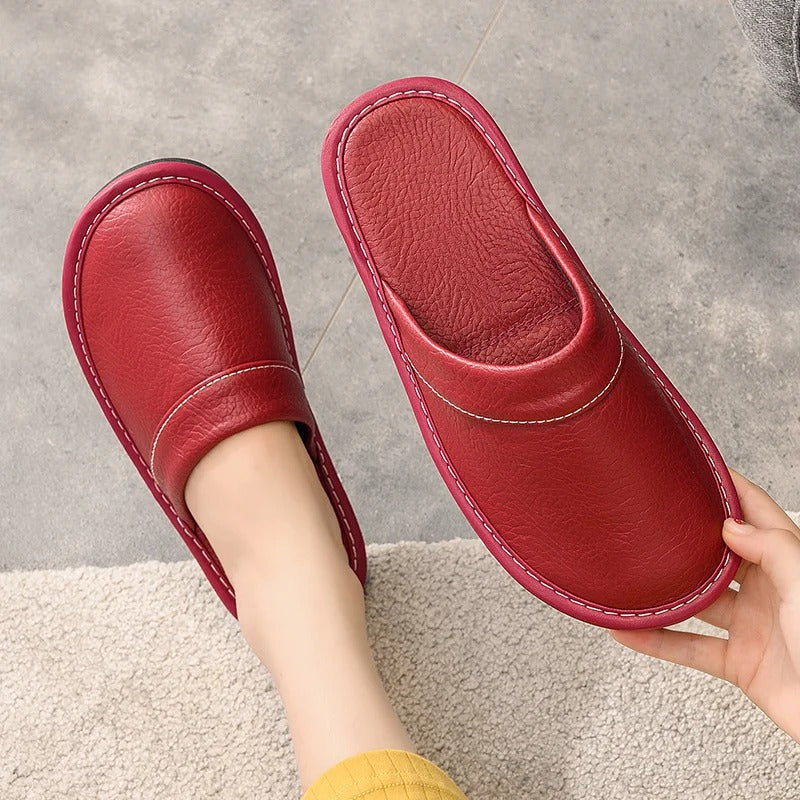 Vegan Leather-Look Slip-On Slippers with Cushioned Insole