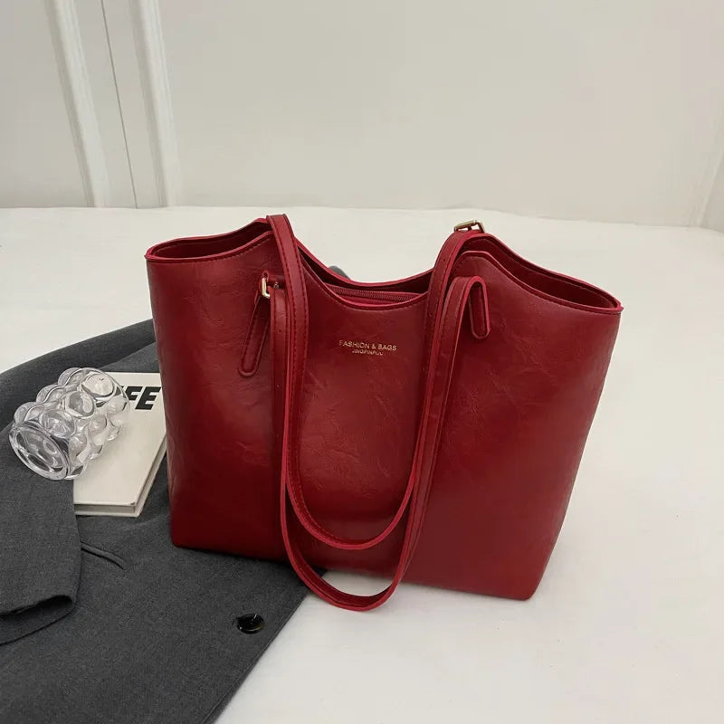 Vegan Leather Shoulder Bag – Spacious Everyday Work and Shopping Style