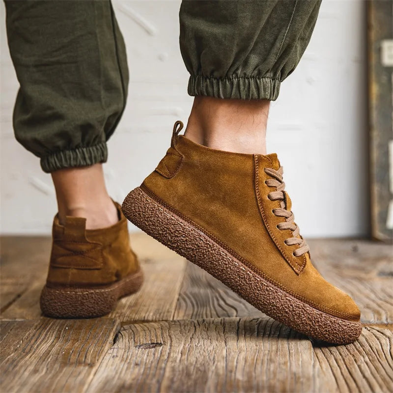 Vintage Nubuck High-Top Trainers – Chunky Gripped Rubber Sole