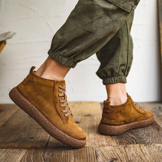 Vintage Nubuck High-Top Trainers – Chunky Gripped Rubber Sole