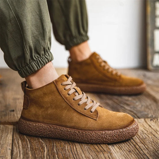 Vintage Nubuck High-Top Trainers – Chunky Gripped Rubber Sole
