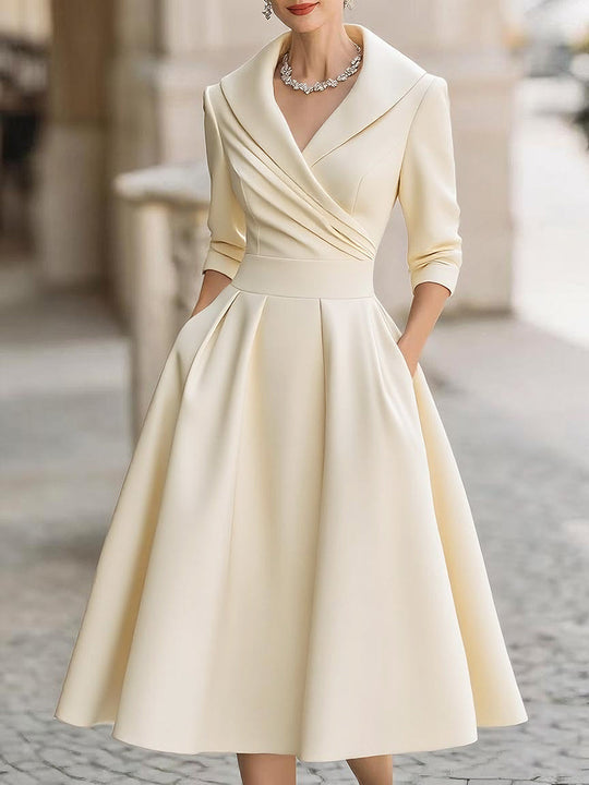 Vintage Pleated A-Line Midi Dress