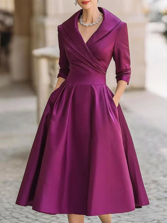 Vintage Pleated A-Line Midi Dress