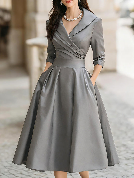 Vintage Pleated A-Line Midi Dress