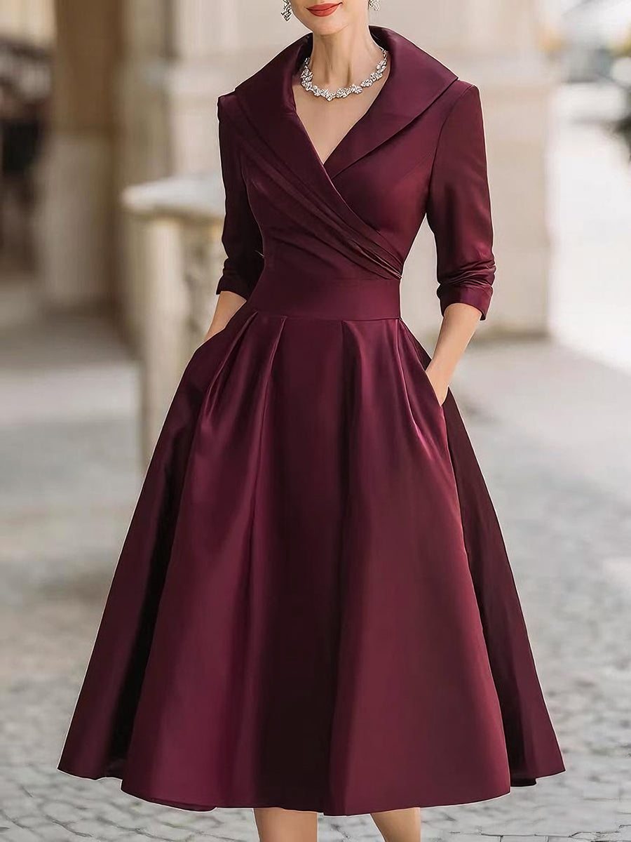 Vintage Pleated A-Line Midi Dress