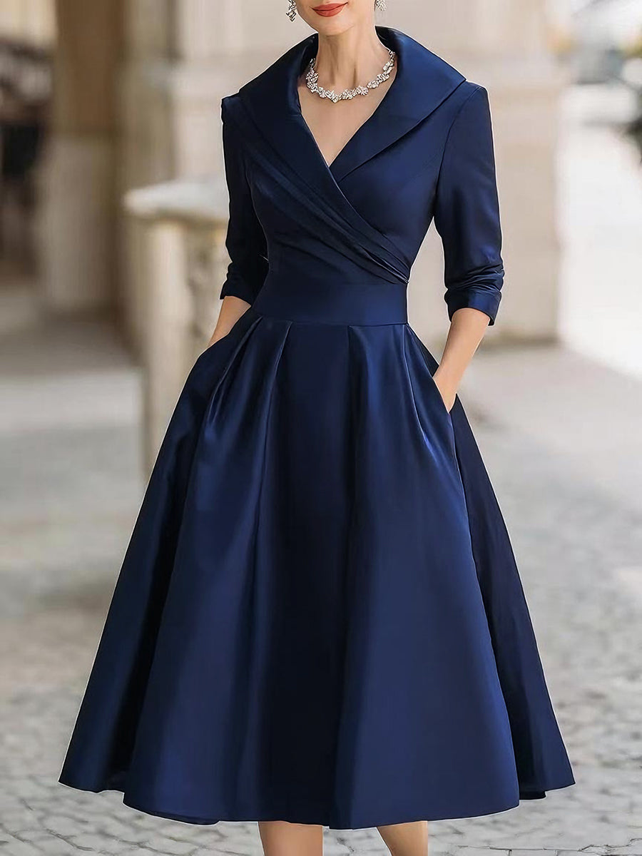 Vintage Pleated A-Line Midi Dress
