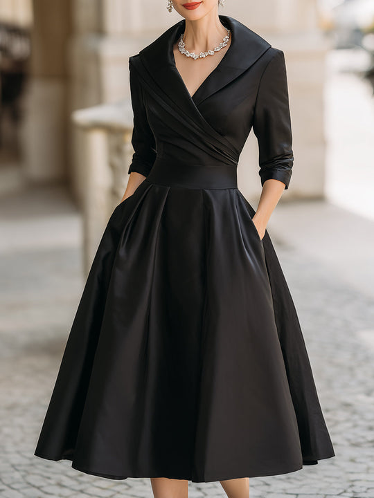 Vintage Pleated A-Line Midi Dress