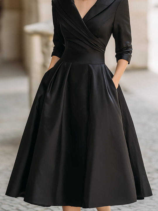Vintage Pleated A-Line Midi Dress