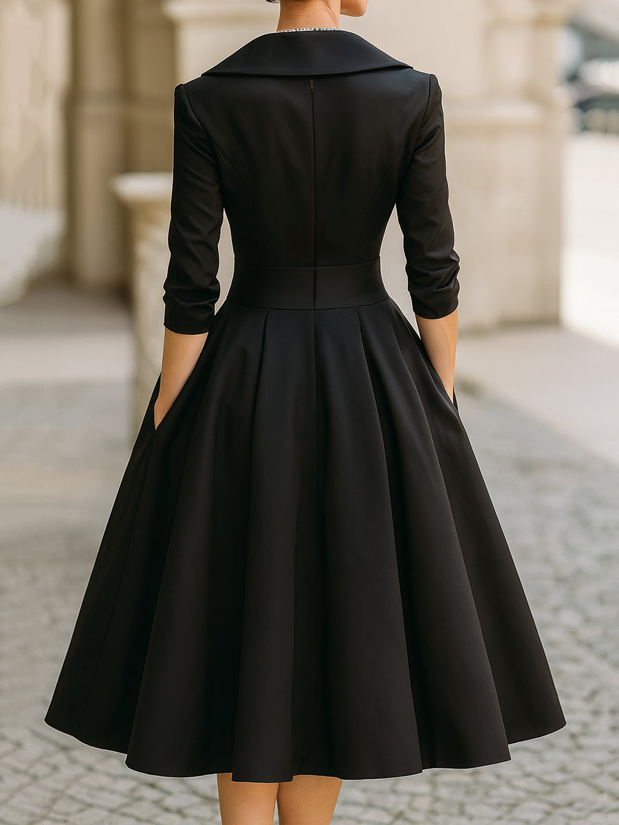 Vintage Pleated A-Line Midi Dress