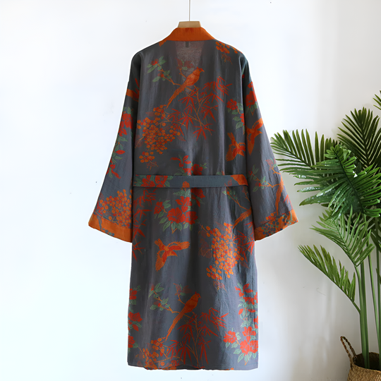Waffle Cotton-Blend Robe – Breathable Retro Jacquard Bathrobe