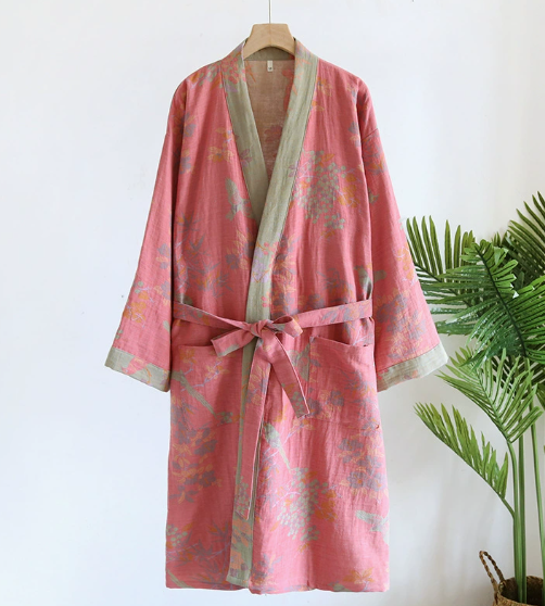 Waffle Cotton-Blend Robe – Breathable Retro Jacquard Bathrobe