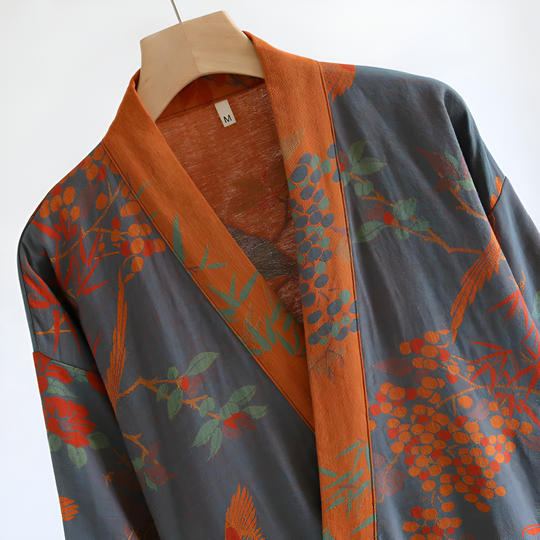 Waffle Cotton-Blend Robe – Breathable Retro Jacquard Bathrobe