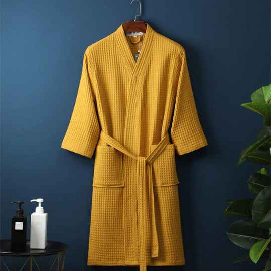 Waffle Cotton Robe – Breathable Belted Dressing Gown with Pockets
