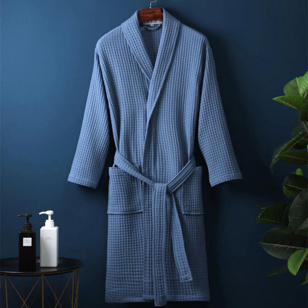 Waffle Cotton Robe – Breathable Belted Dressing Gown with Pockets