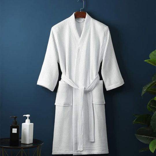 Waffle Cotton Robe – Breathable Belted Dressing Gown with Pockets