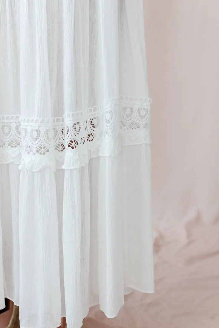 White Bohemian Maxi Dress – Flowing Formal Style with Delicate Panels