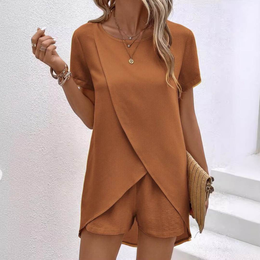 Women’s Asymmetric-Hem Top and Shorts Set – Lightweight Summer Co-Ord