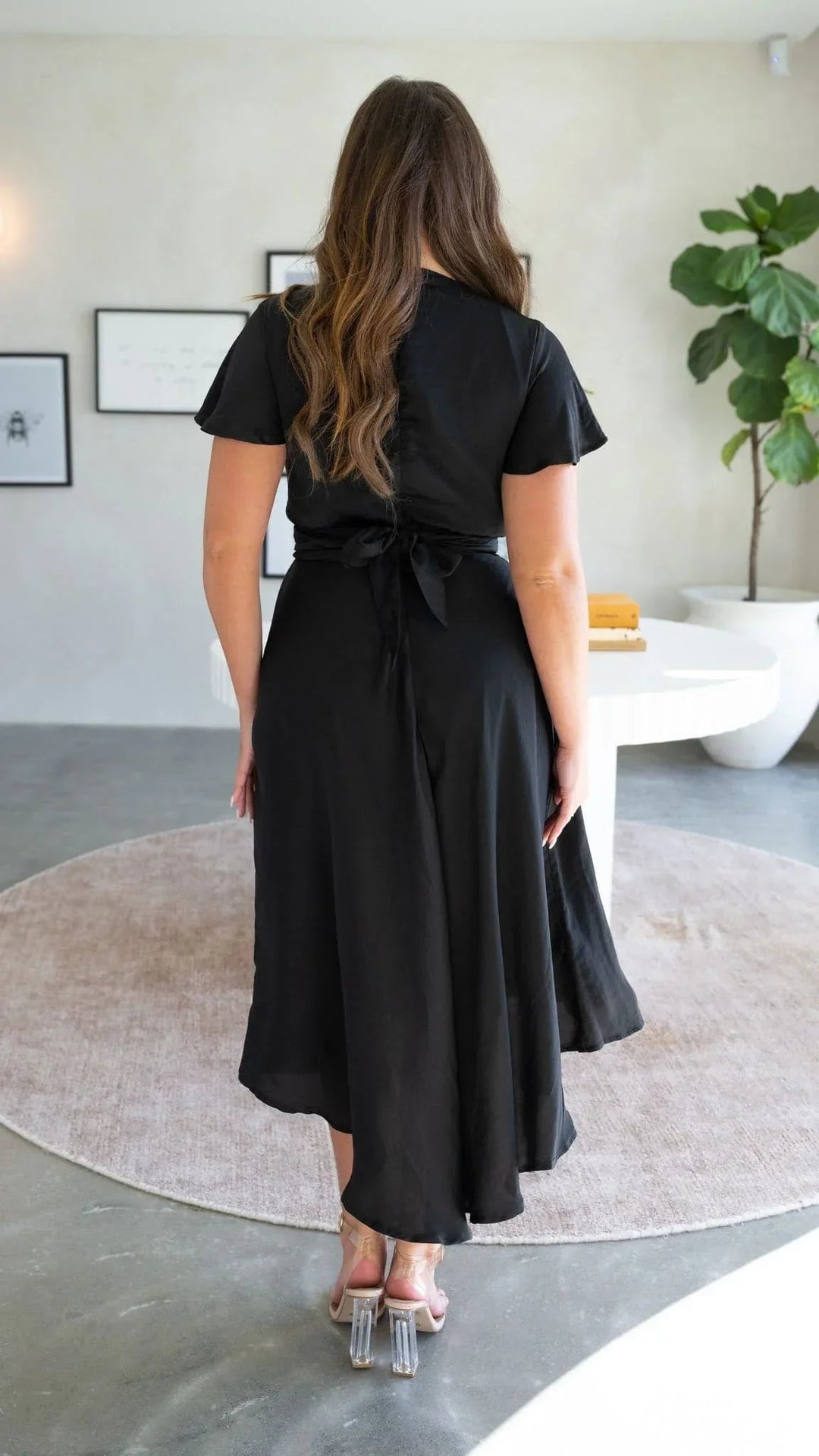 Women’s Asymmetrical Satin Midi Dress with Butterfly Sleeves