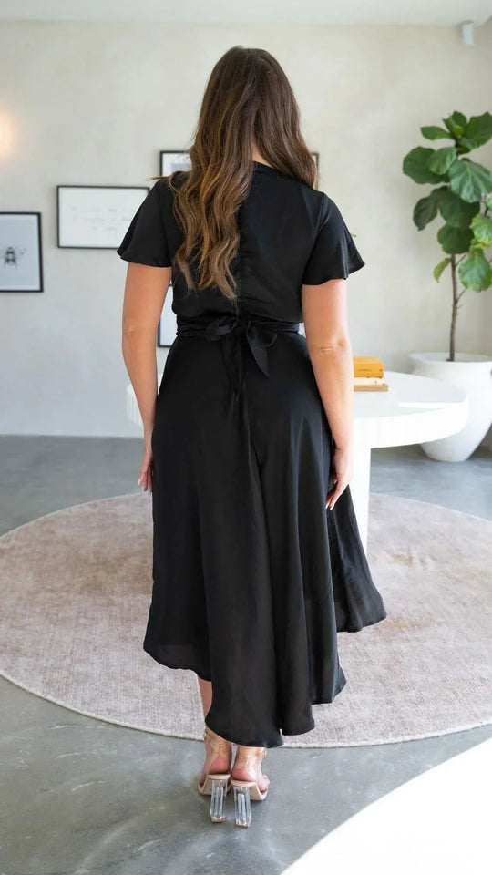 Women’s Asymmetrical Satin Midi Dress with Butterfly Sleeves