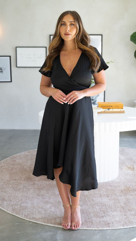 Women’s Asymmetrical Satin Midi Dress with Butterfly Sleeves