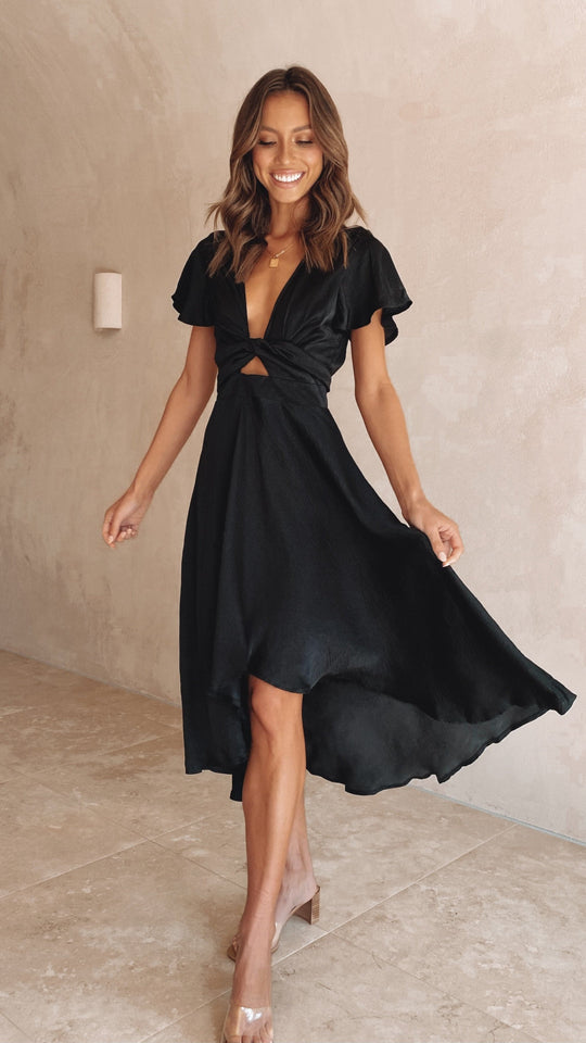 Women’s Asymmetrical Satin Midi Dress with Butterfly Sleeves