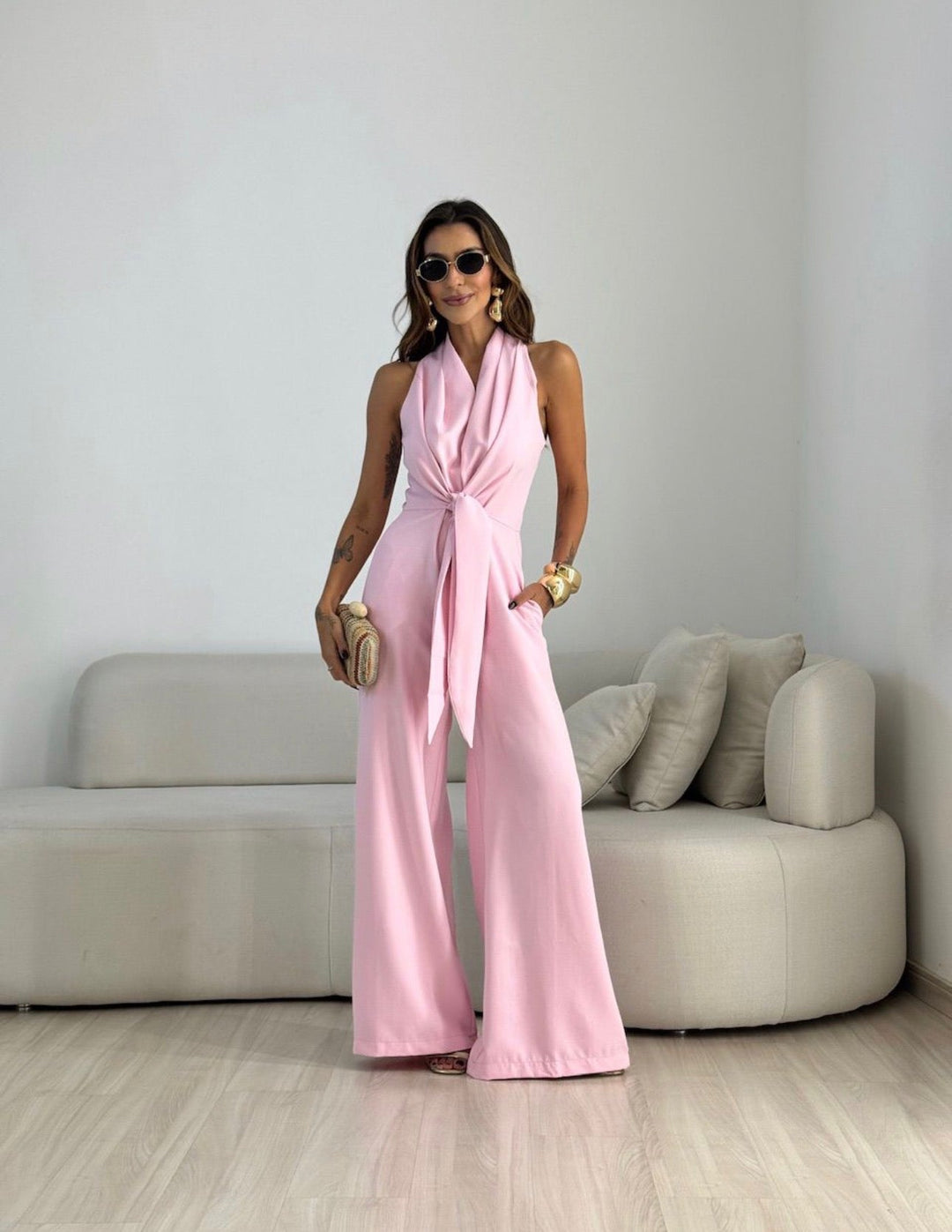 Women’s Backless Sleeveless Jumpsuit – Elegant Flowing Occasion Outfit