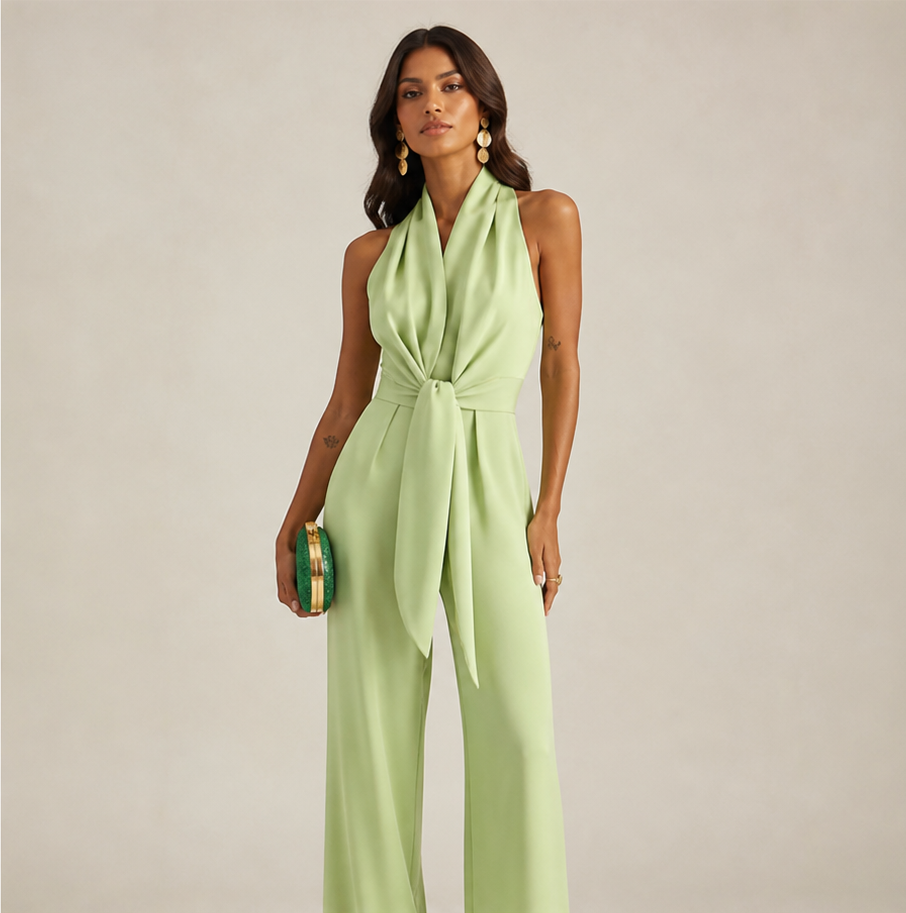 Women’s Backless Sleeveless Jumpsuit – Elegant Flowing Occasion Outfit