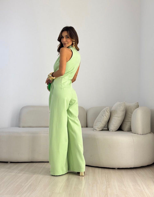 Women’s Backless Sleeveless Jumpsuit – Elegant Flowing Occasion Outfit