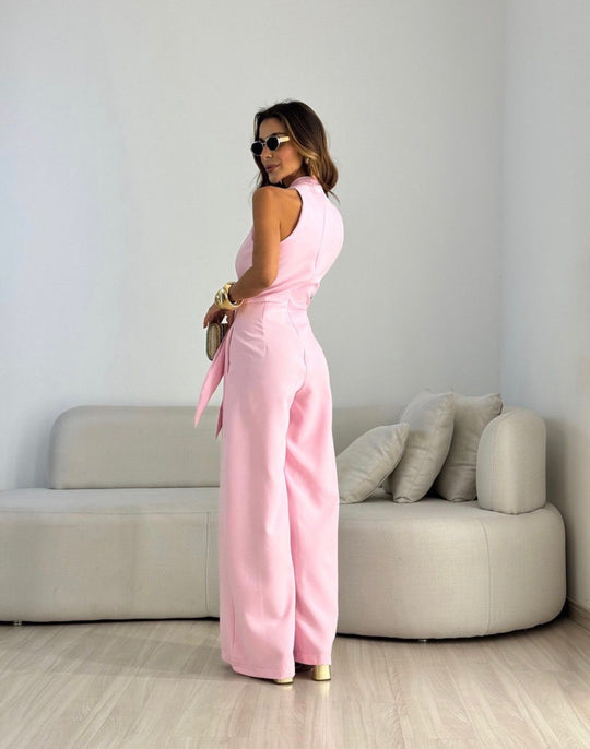 Women’s Backless Sleeveless Jumpsuit – Elegant Flowing Occasion Outfit