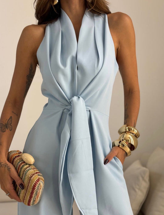 Women’s Backless Sleeveless Jumpsuit – Elegant Flowing Occasion Outfit