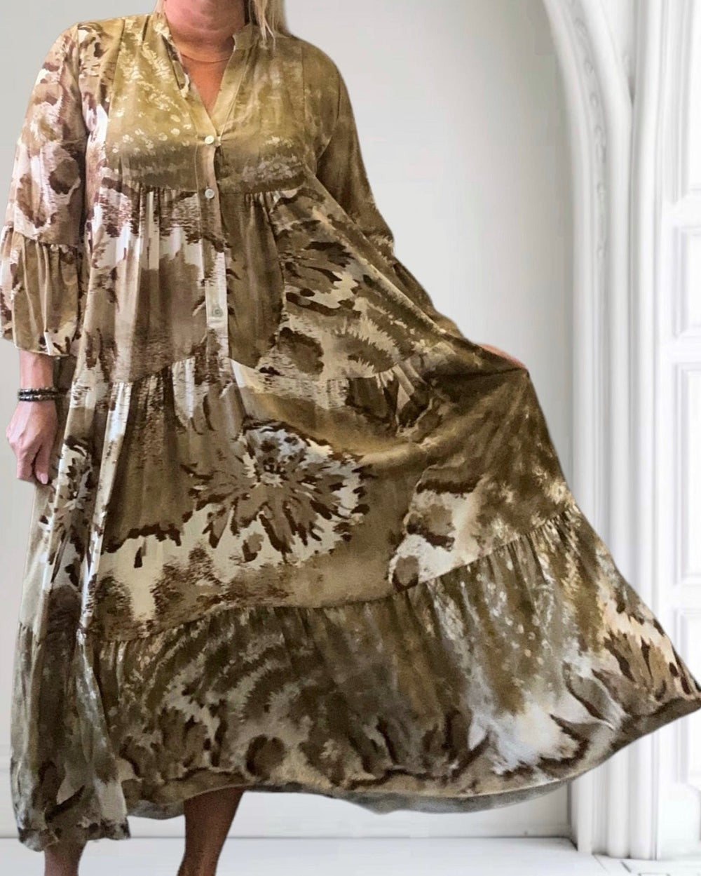 Women's Beige Relaxed-Fit Autumn Maxi Dress – One Size