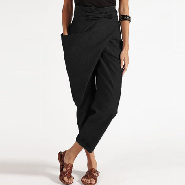 Women's Belted Cropped Trousers for Work and Casual Wear