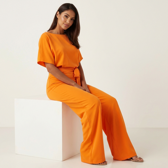 Women’s Belted Jumpsuit – Flowing Short-Sleeve Style, S–3XL