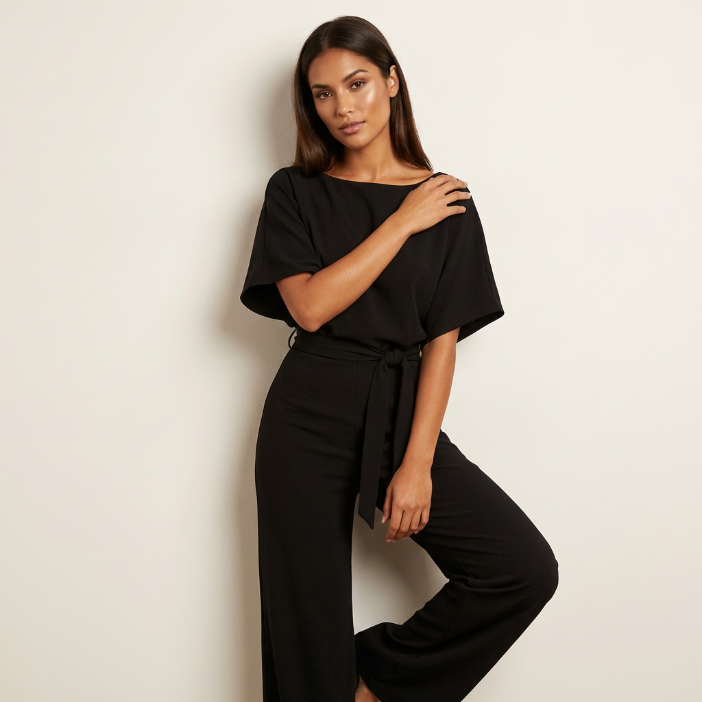 Women’s Belted Jumpsuit – Flowing Short-Sleeve Style, S–3XL