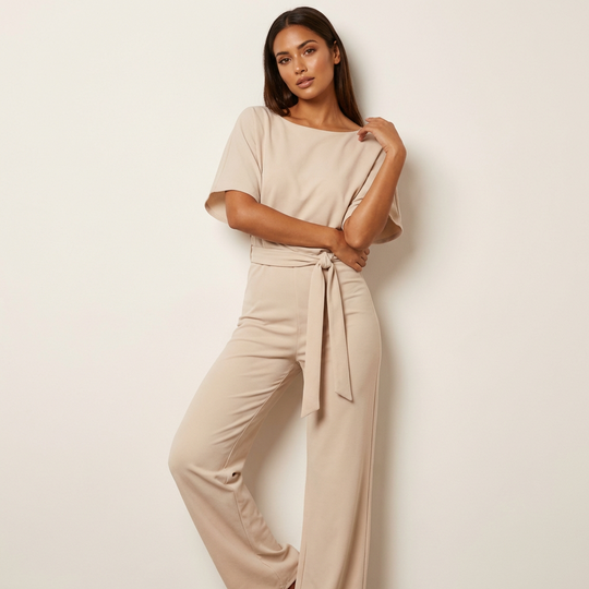 Women’s Belted Jumpsuit – Flowing Short-Sleeve Style, S–3XL