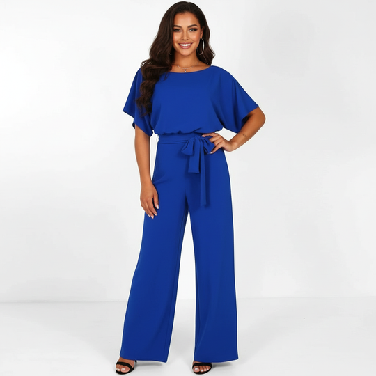 Women’s Belted Jumpsuit – Flowing Short-Sleeve Style, S–3XL
