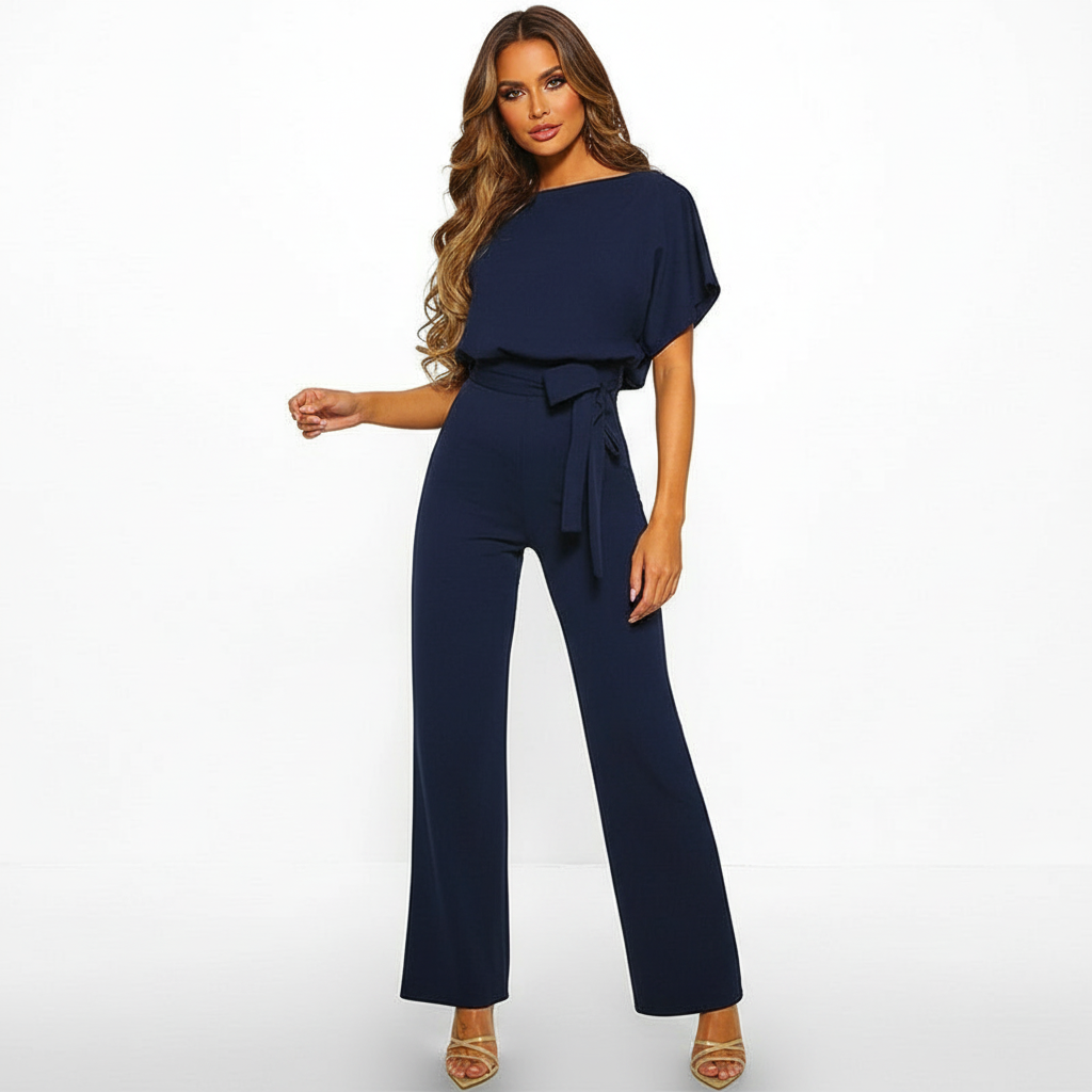 Women’s Belted Jumpsuit – Flowing Short-Sleeve Style, S–3XL