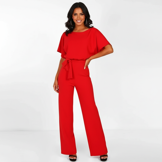 Women’s Belted Jumpsuit – Flowing Short-Sleeve Style, S–3XL