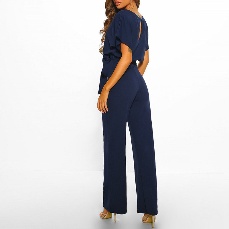 Women’s Belted Jumpsuit – Flowing Short-Sleeve Style, S–3XL
