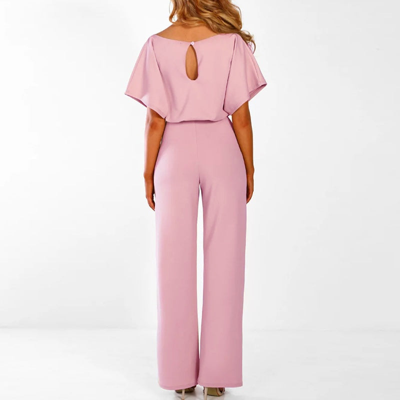 Women’s Belted Jumpsuit – Flowing Short-Sleeve Style, S–3XL
