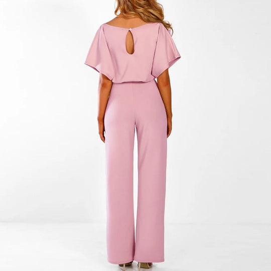 Women’s Belted Jumpsuit – Flowing Short-Sleeve Style, S–3XL